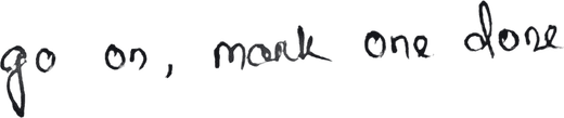 Handwritten note: go on, mark one done